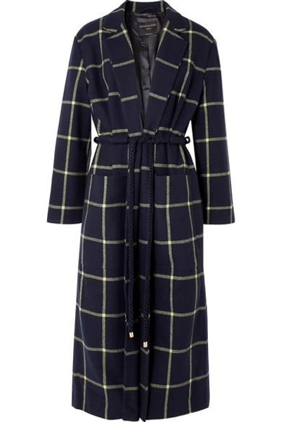 Shop Mother Of Pearl Anya Checked Wool-blend Coat In Navy