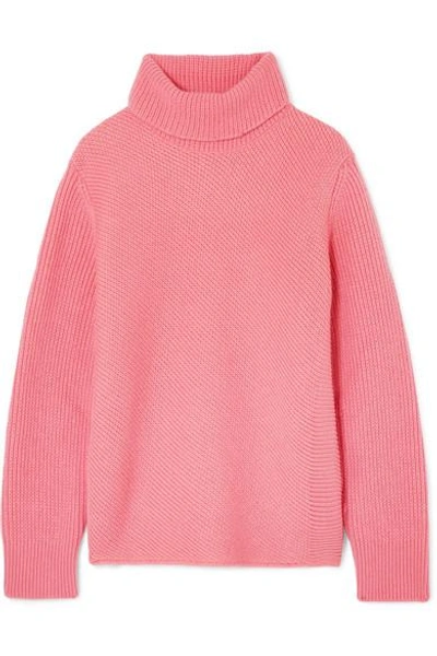 Shop Cedric Charlier Ribbed Wool And Cashmere-blend Turtleneck Sweater In Pink