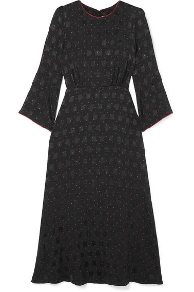 Shop Cefinn Polka-dot Satin-jacquard Midi Dress In Black