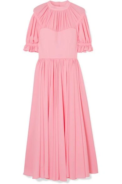 Shop Emilia Wickstead Philly Pleated Cloqué Midi Dress In Baby Pink
