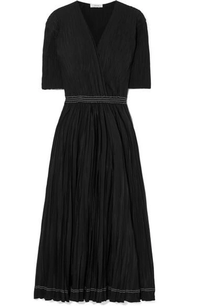 Shop Casasola Wrap-effect Plissé-chiffon Midi Dress In Black