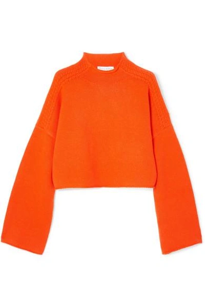 Shop Jw Anderson Oversized Cropped Cable-knit Wool And Cashmere-blend Sweater In Orange