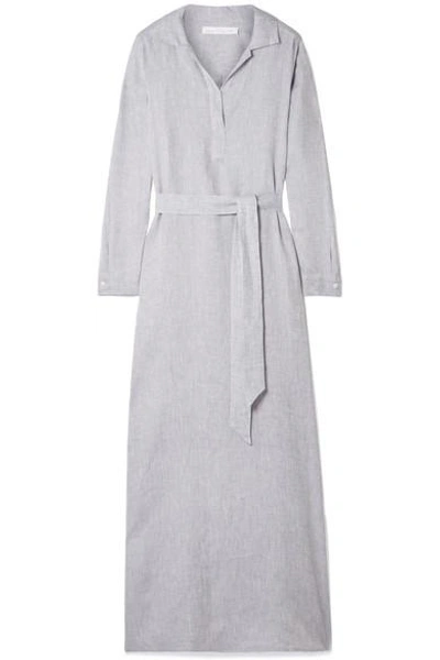 Shop Pour Les Femmes Belted Linen Maxi Dress In Light Gray