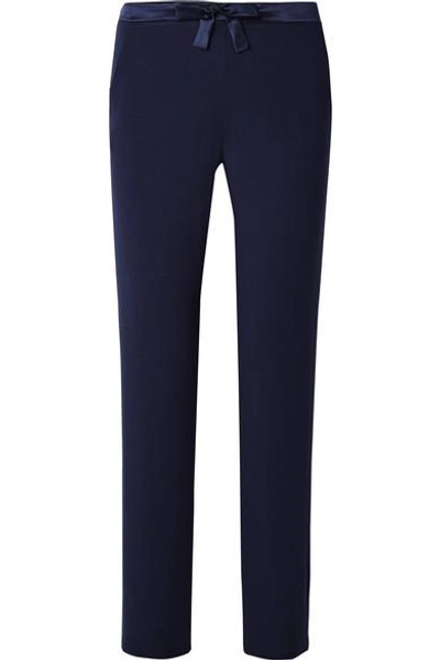 Shop Id Sarrieri Satin-trimmed Stretch Modal-blend Jersey Pajama Pants In Navy