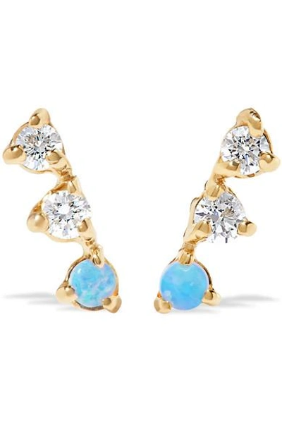 Shop Wwake Three Step 14-karat Gold, Diamond And Opal Earrings