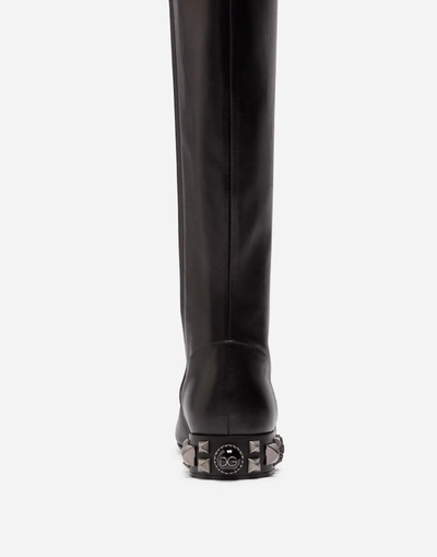 Shop Dolce & Gabbana Boots In Nappa Calfskin With Heel Embroidery In Black