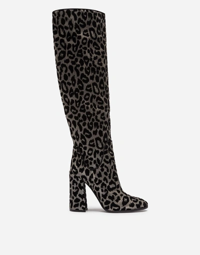 Shop Dolce & Gabbana Boots In Color-changing Leopard Fabric In Silver