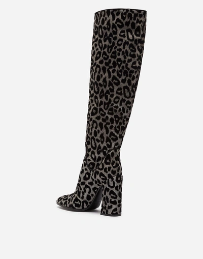 Shop Dolce & Gabbana Boots In Color-changing Leopard Fabric In Silver