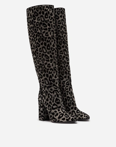 Shop Dolce & Gabbana Boots In Color-changing Leopard Fabric In Silver