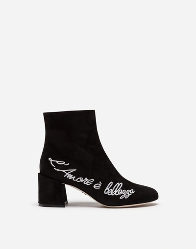 Shop Dolce & Gabbana Suede Ankle Boots With Embroidery In Black