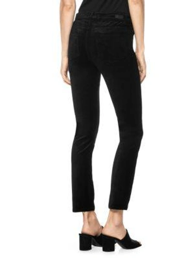 Shop Paige Hoxton High Rise Ankle Peg Velvet Trousers In Black Overdye