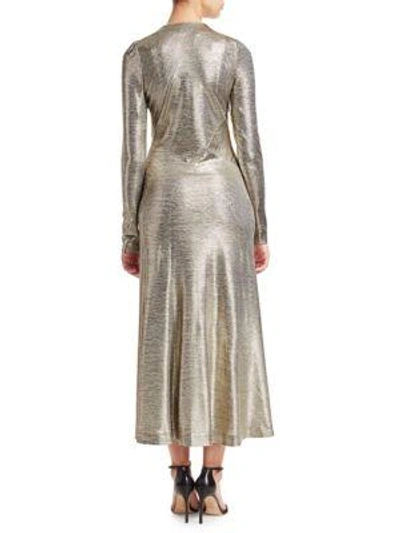 Shop Galvan Metallic Twist Midi Dress In Silver