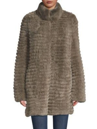 Shop Glamourpuss Rex Rabbit Fur Knit Coat In Taupe Snow