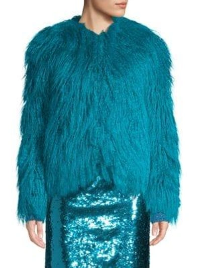 Shop Alice And Olivia Verity Faux Fur Coat In Peacock