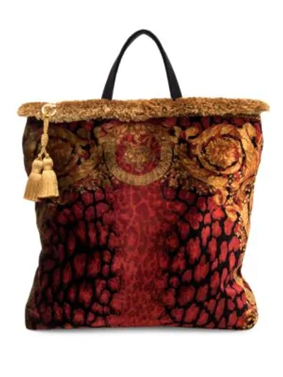 Shop Versace Velvet Baroque Tote In Russet Nero Oro Tribute