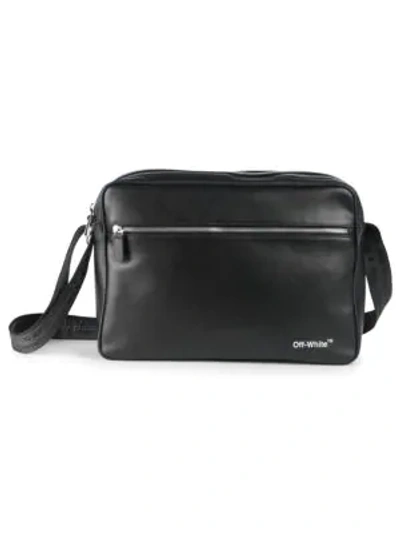 Shop Off-white Leather Messenger Bag In Black White