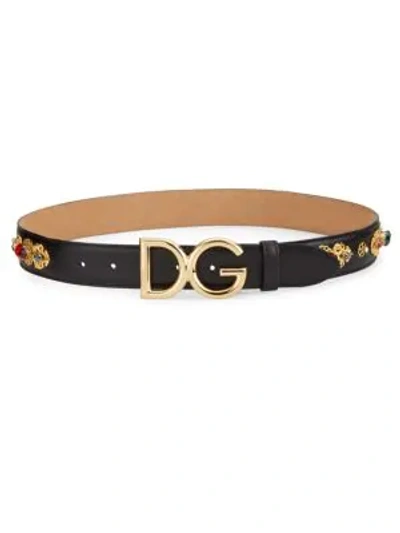 Shop Dolce & Gabbana Women's Dg Logo Leather Embellished Belt In Black