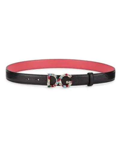 Shop Dolce & Gabbana Embellished Logo Leather Belt In Nero Fuschia