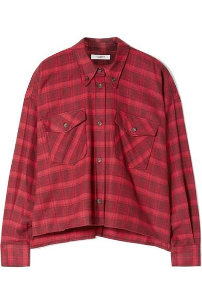 Shop Isabel Marant Étoile Delora Cropped Checked Cotton-flannel Shirt In Red