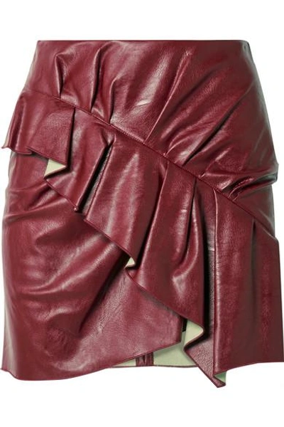 Shop Isabel Marant Étoile Zeist Ruffled Faux Textured-leather Mini Skirt In Red