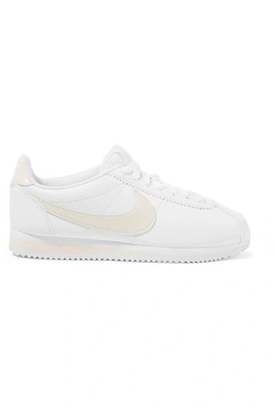 Shop Nike Classic Cortez Paneled Leather Sneakers In White