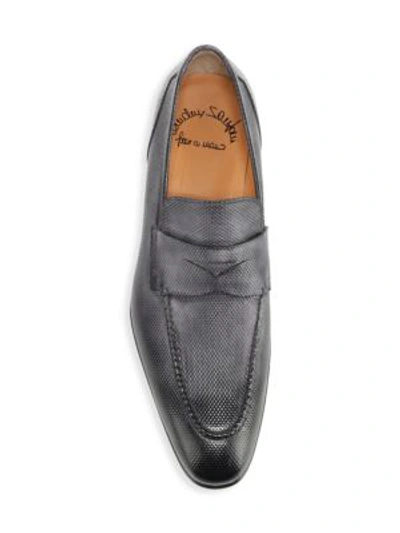 Shop Santoni Felipe Textured Leather Loafers In Grey