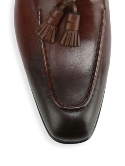 Shop Santoni Garcia Leather Tassel Loafers In Burgundy