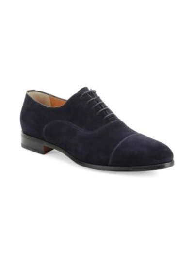 Shop Santoni Darian Lace-up Suede Cap-toe Shoes In Navy