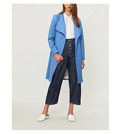Sandra Wool blend Wrap Coat In Mid Blue