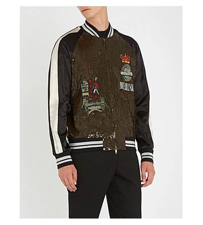 Shop Valentino Sequin-embellished Satin Bomber Jacket In Poudre