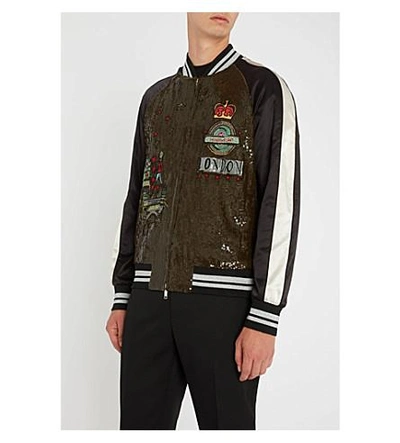 Shop Valentino Sequin-embellished Satin Bomber Jacket In Poudre