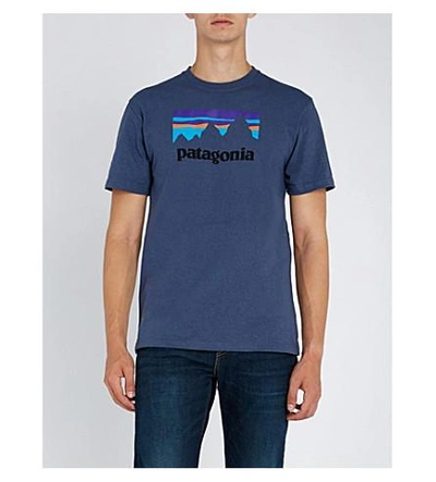 Shop Patagonia Responsibili-tee Logo-print Recycled Cotton-blend T-shirt In Dolomite Blue