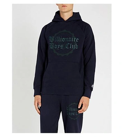 Shop Billionaire Boys Club College Logo-embroidered Cotton-jersey Hoody In Navy