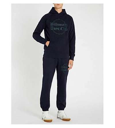 Shop Billionaire Boys Club College Logo-embroidered Cotton-jersey Hoody In Navy