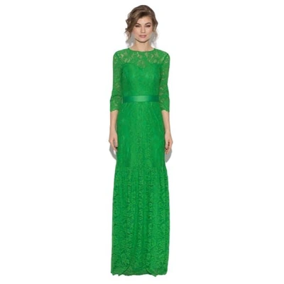 Shop Nissa Long Lace Dress In Green