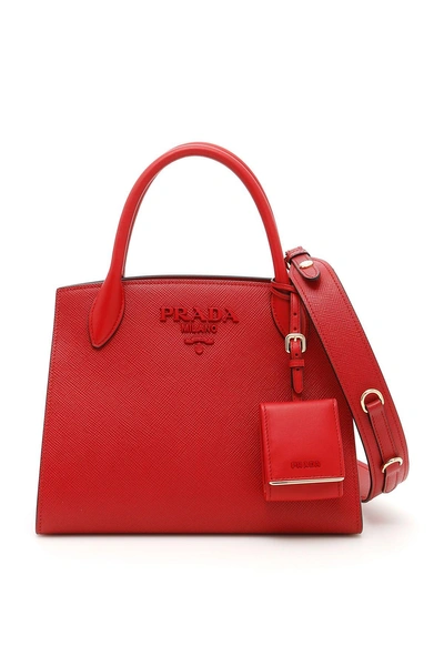 Shop Prada Monochrome Handbag In Fuocorosso
