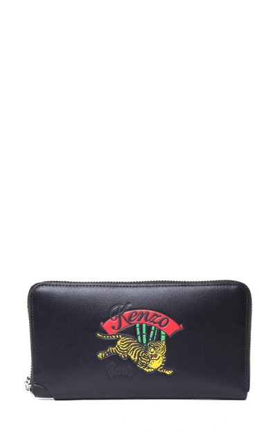 Shop Kenzo Jumping Tiger Leather Wallet In Nero