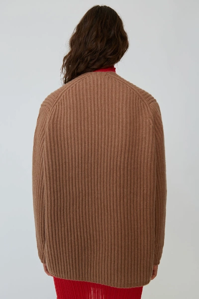 Shop Acne Studios Deborah L-wool Caramel Brown In Ribbed V-neck Sweater