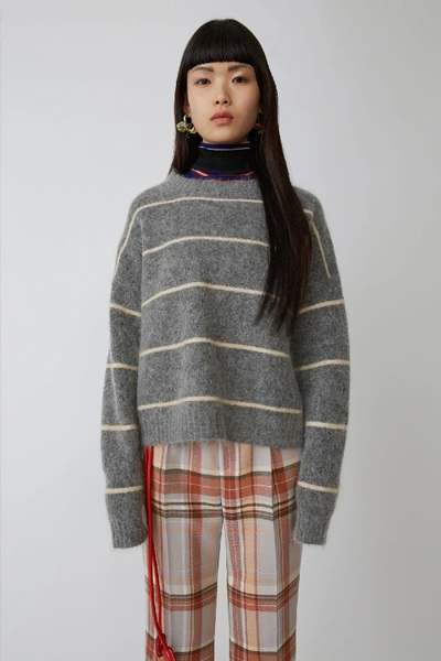 Shop Acne Studios Mohair Striped Sweater Grey/beige
