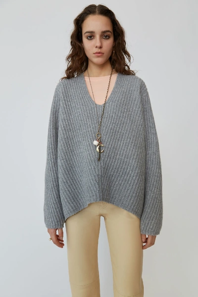 Shop Acne Studios Deborah L-wool Pale Grey Melange In Ribbed V-neck Sweater