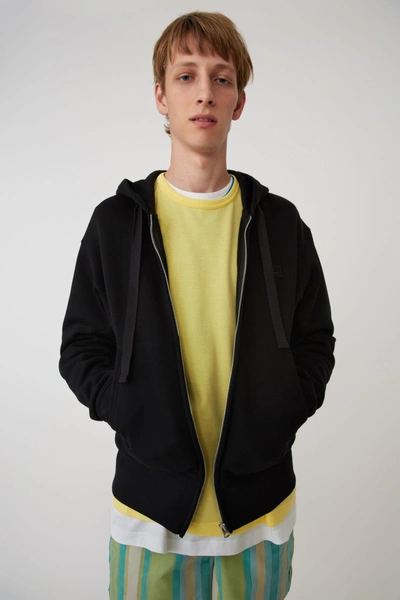 Shop Acne Studios Ferris Zip Face Black In Classic Fit Hooded Zip-up Sweatshirt