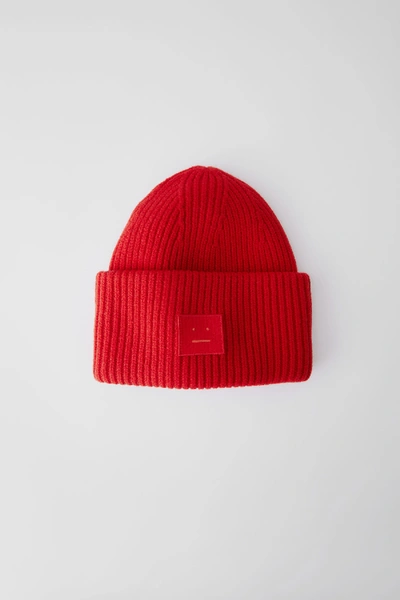 Shop Acne Studios Pansy Face Tomato Red In Ribbed Beanie Hat