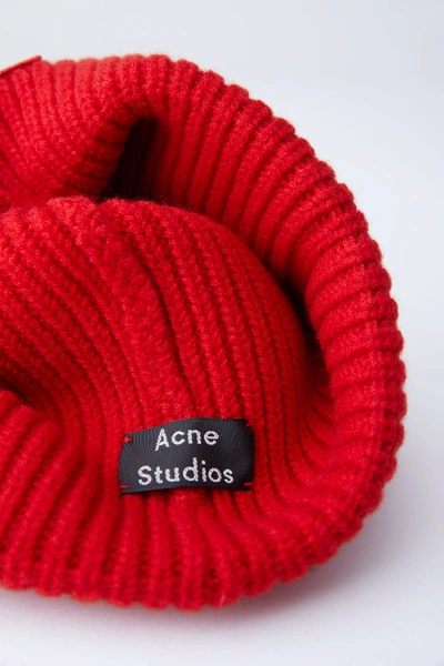 Shop Acne Studios Pansy Face Tomato Red In Ribbed Beanie Hat