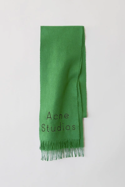 Shop Acne Studios Skinny Logo Scarf Green