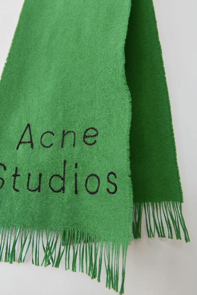 Shop Acne Studios Skinny Logo Scarf Green