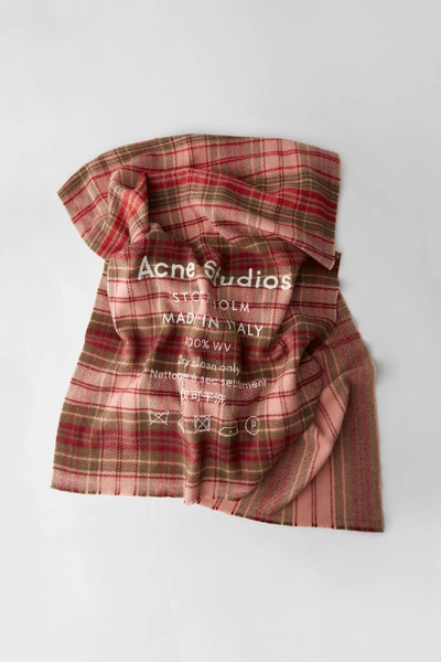 Shop Acne Studios Cassiar Check Pale Pink / Camel Check In Checked Logo Scarf