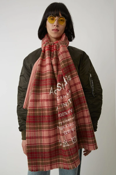 Shop Acne Studios Cassiar Check Pale Pink / Camel Check In Checked Logo Scarf