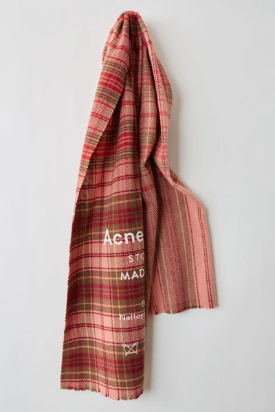 Shop Acne Studios Cassiar Check Pale Pink / Camel Check In Checked Logo Scarf