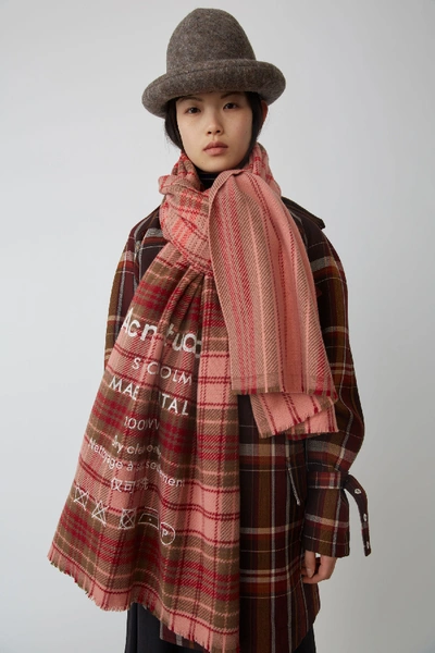 Shop Acne Studios Cassiar Check Pale Pink / Camel Check In Checked Logo Scarf