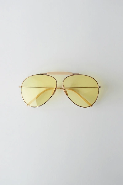 Shop Acne Studios Aviator Eyewear Pale Gold/yellow